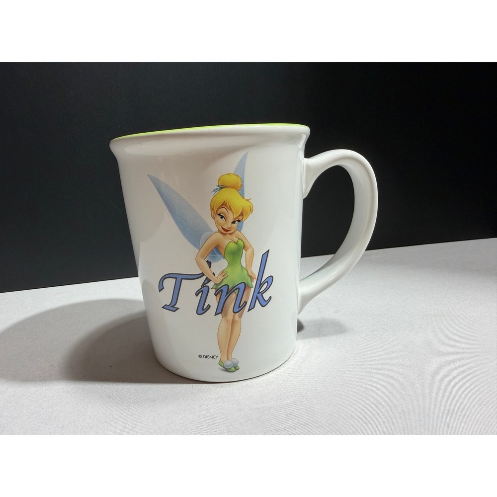 Disney Store Tinker Bell Tink Ceramic Coffee Mug White with Green Interior